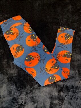 LuLaRoe Halloween Haunted House Leggings - Blue and Orange